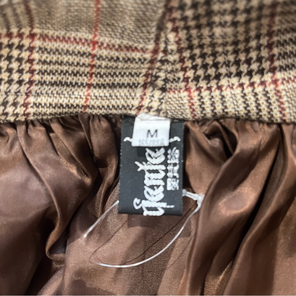 Brown Plaid Steampunk Buckle Asymmetric Utility Skirt - Picture 12 of 12